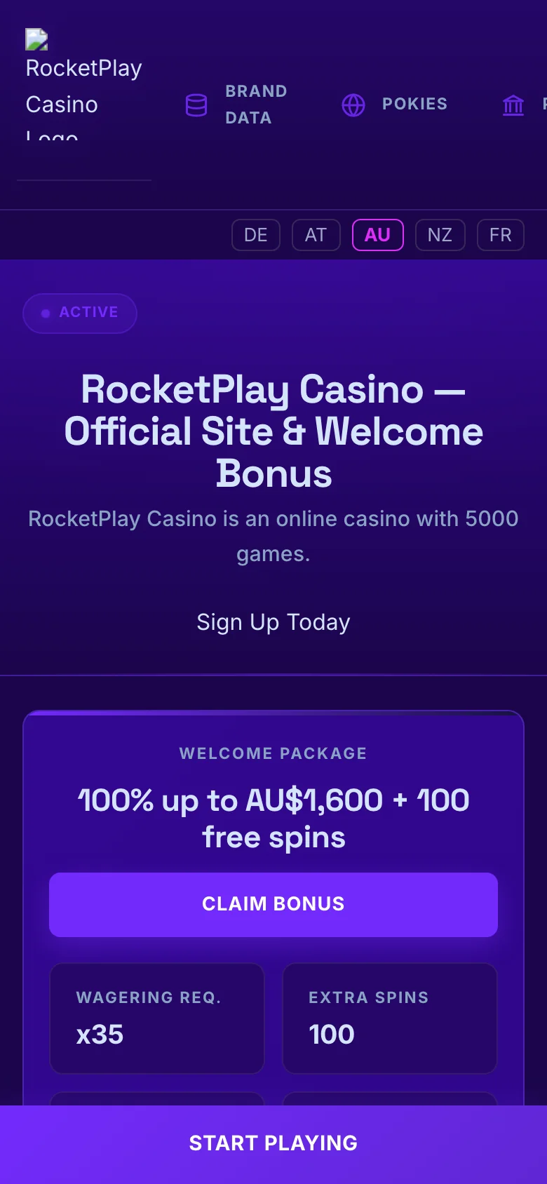RocketPlay Casino mobile lobby screenshot