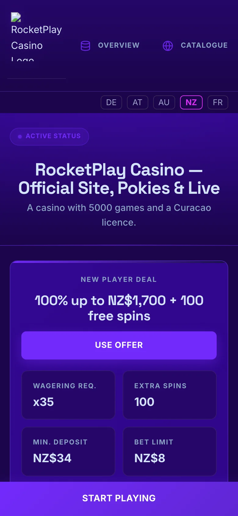 RocketPlay Casino mobile lobby screenshot