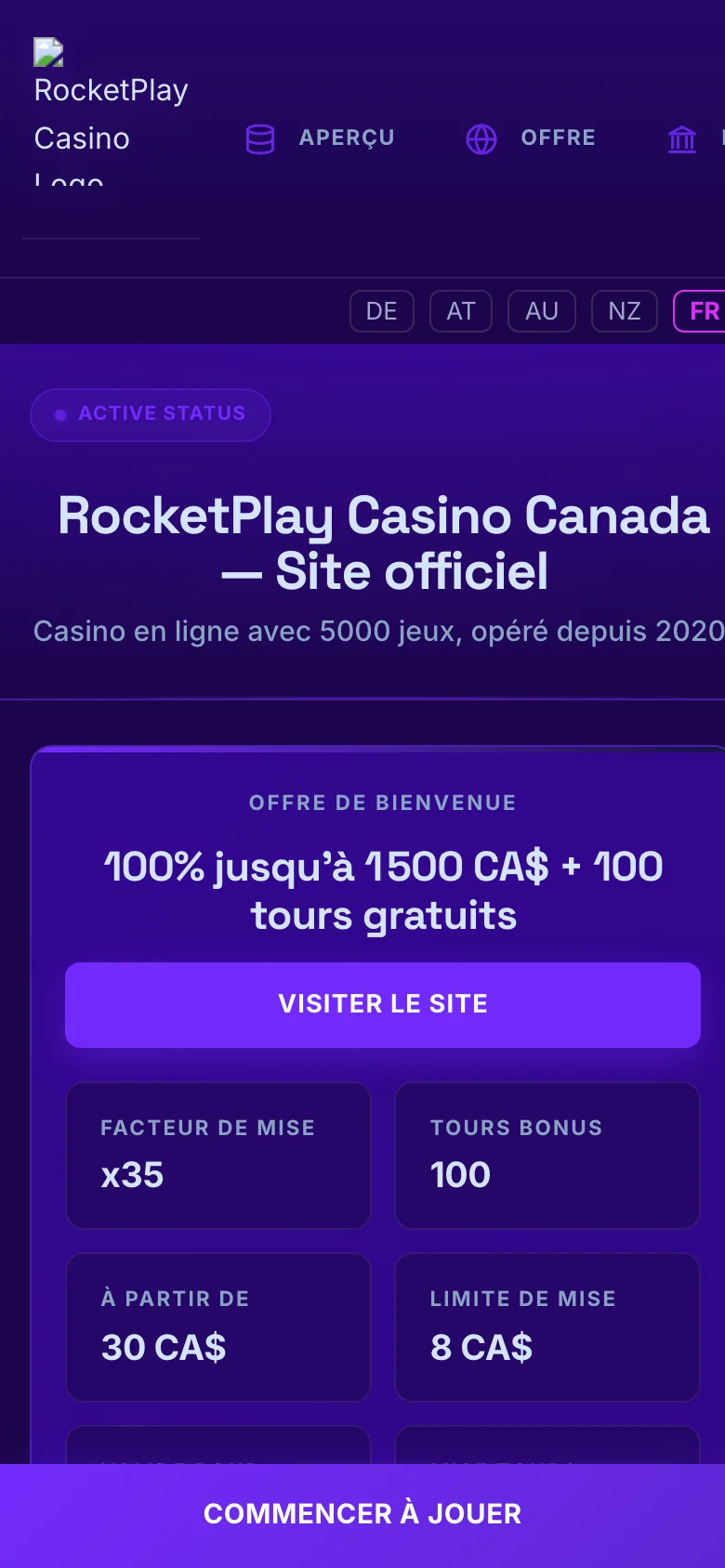RocketPlay Casino mobile lobby screenshot